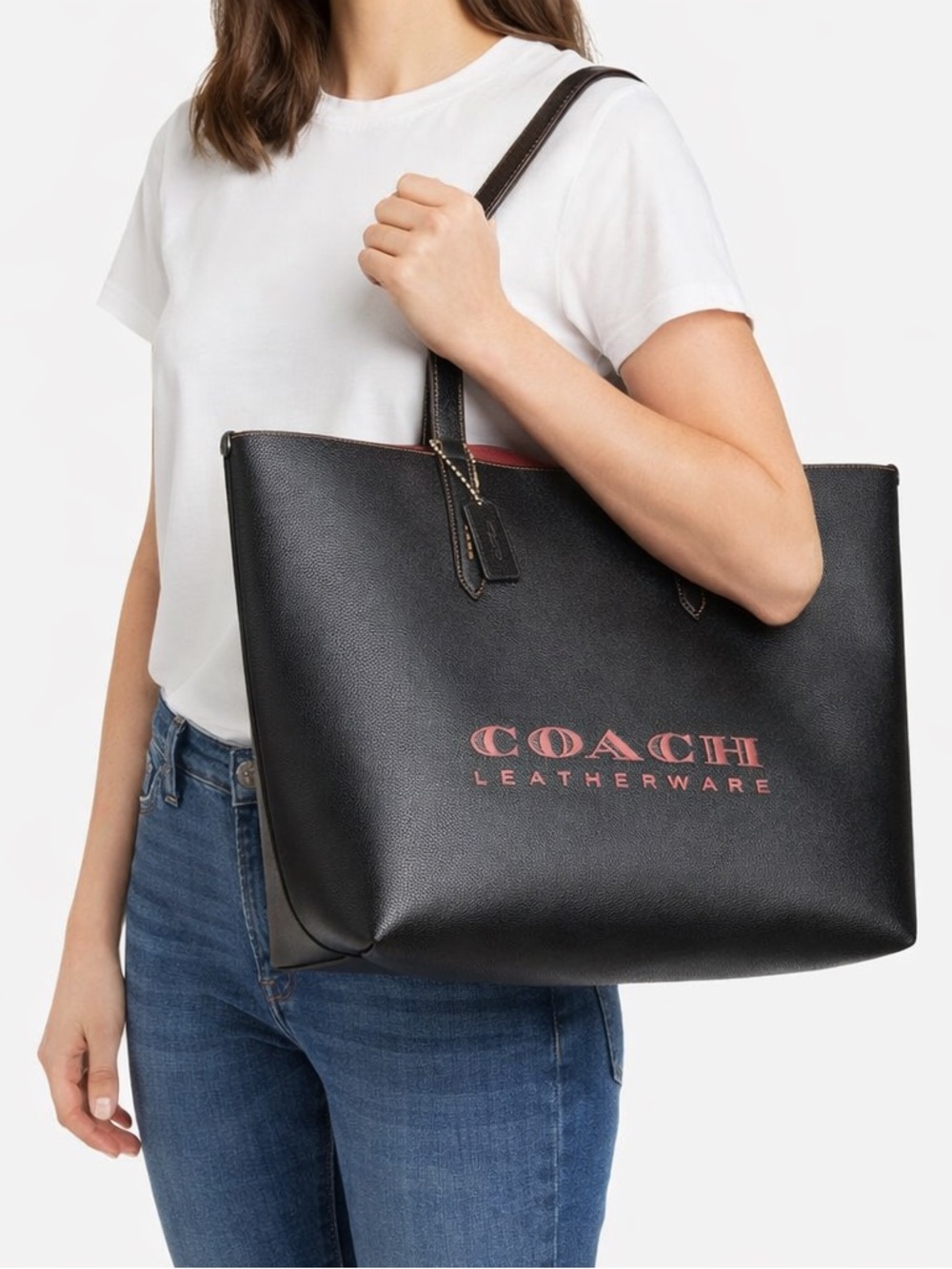 Coach “Highline” Tote Black Pebbled Leather Burgundy Interior Large NWOT